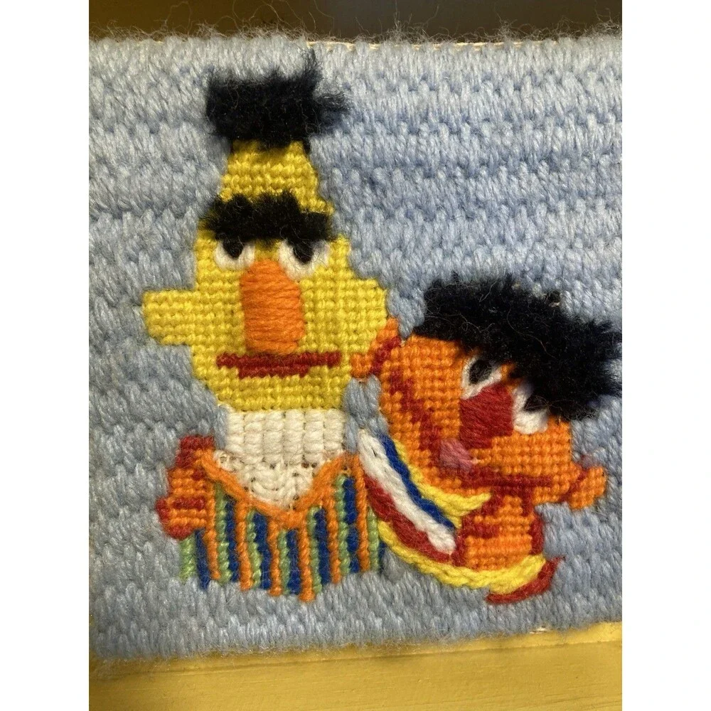 Vintage BERT & ERNIE Crochet Hanging Wall Art Muppet Sesame Street Needle Point